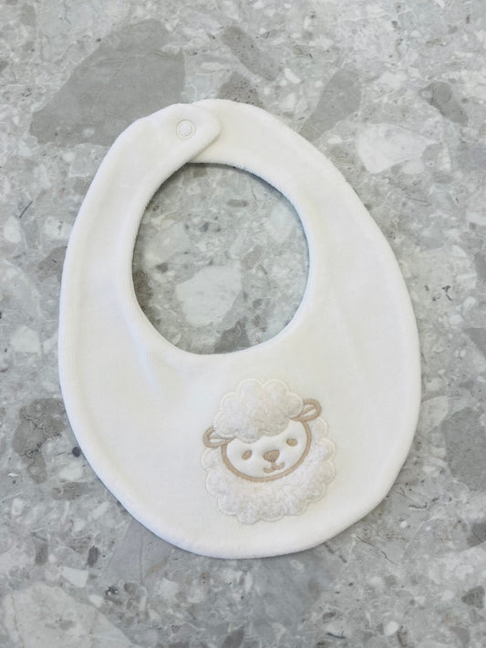 DEOLINDA Farm Winter White Velour Baby Bib - 241107