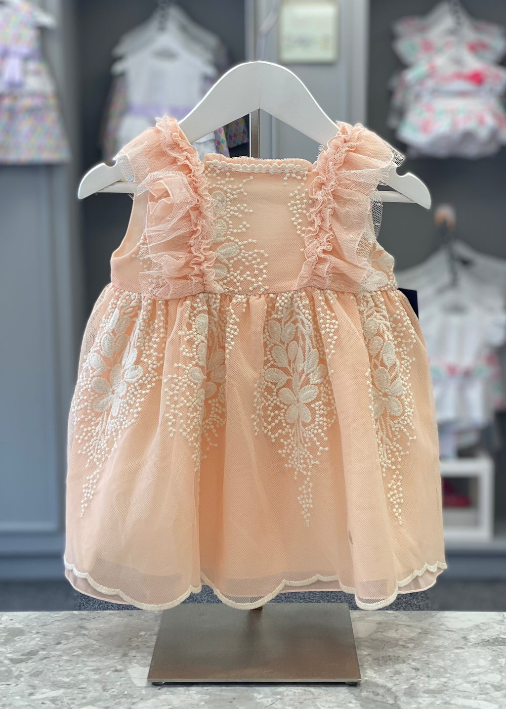 BASMARTI Mount Gambier Girls Peach Tulle Embroidered Dress