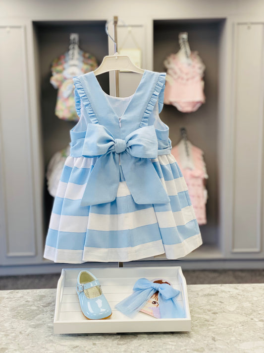 BASMARTI SS25 Agripina Girls Blue & White Stripe Dress - 25110