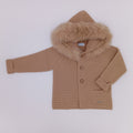 RAHIGO Unisex Camel Knitted Coat with Fur Hood - C2001