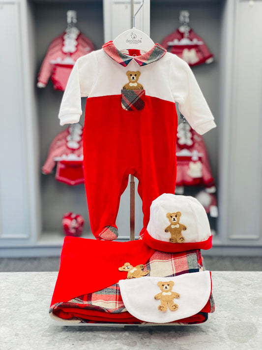 AW25 DEOLINDA Christmas Boys Red Four Piece Layette Set - 25137