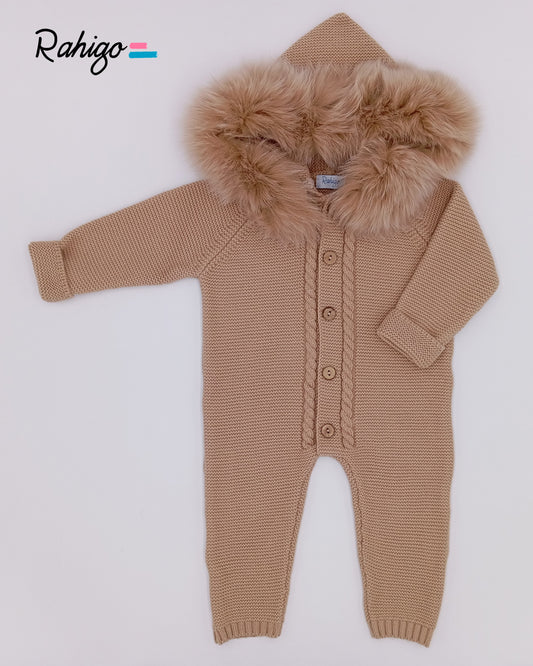 AW25 RAHIGO Camel Knitted Pram Suit with Fur Hood - 252135