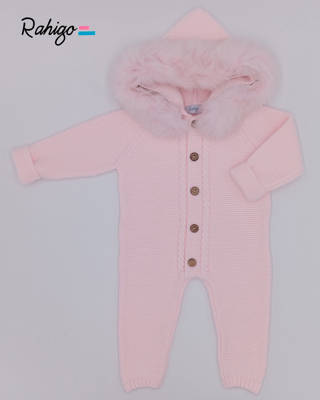 AW25 RAHIGO Pink Knitted Pram Suit with Fur Hood - 252135