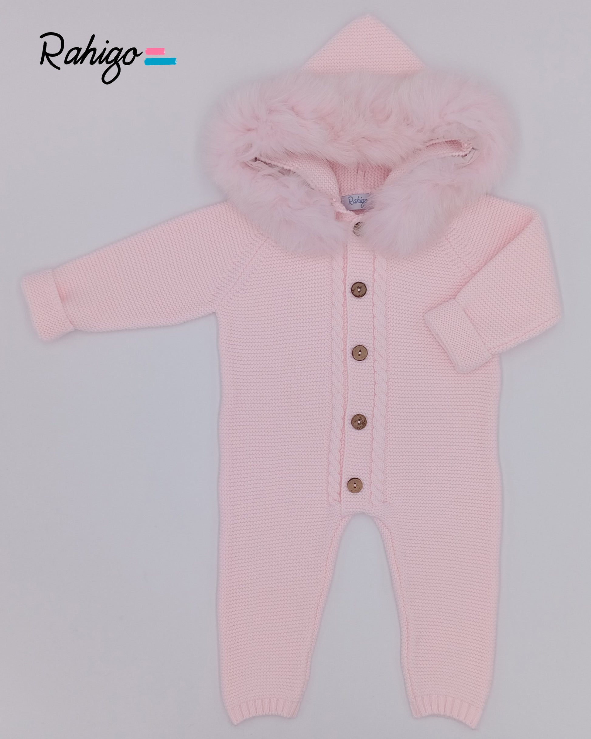 AW25 RAHIGO Pink Knitted Pram Suit with Fur Hood - 252135