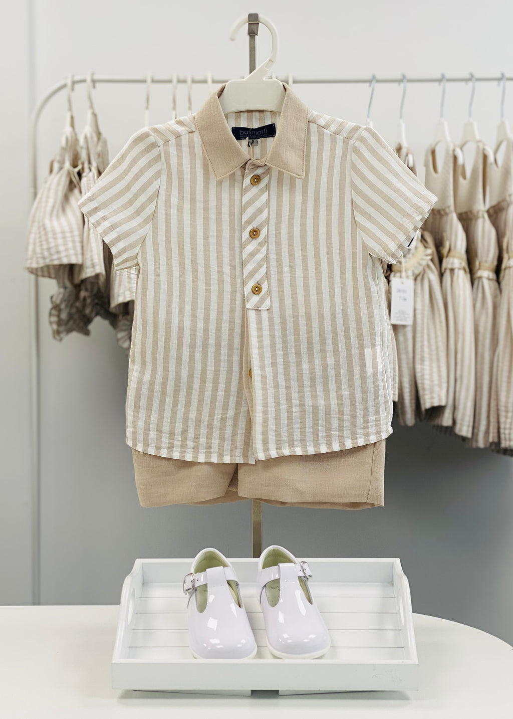 BASMARTI Rayas Boys Beige Stripe Short Set - 26156