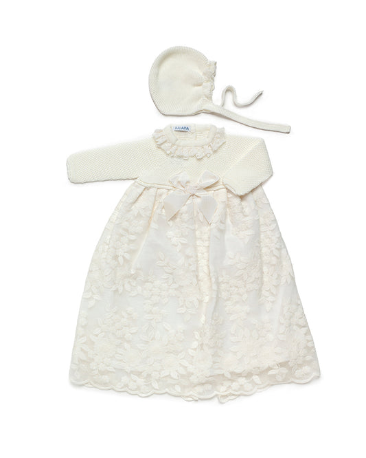 JULIANA Bautizo Cream Lace Christening Dress & Bonnet - 24537