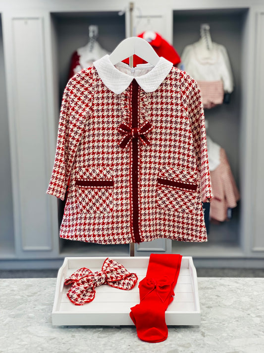 AW25 BASMARTI Red Dogtooth Girls A-Line Dress - 25511