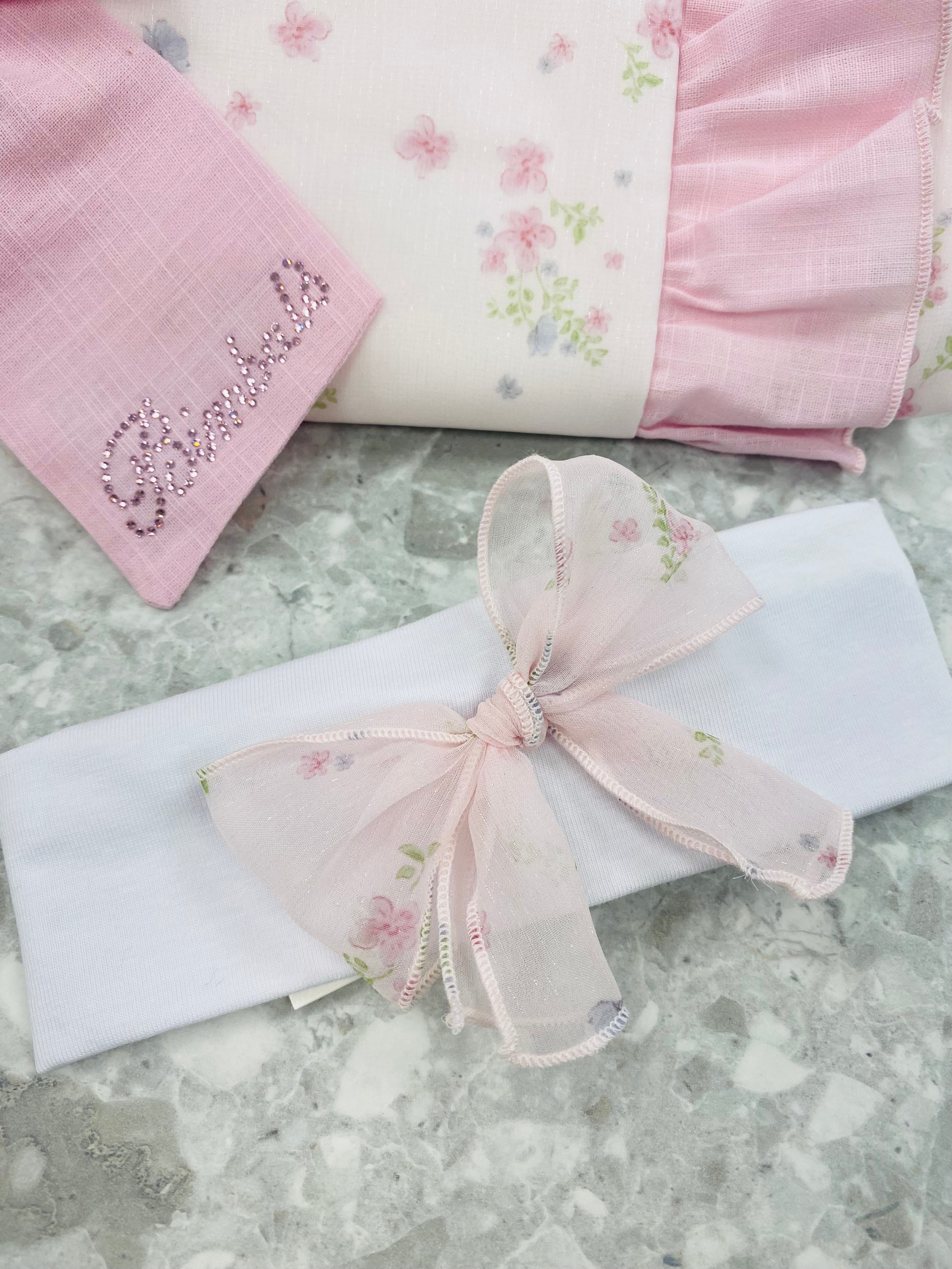 BIMBALO Girls Pink Floral Trouser Set with Blanket & Headband