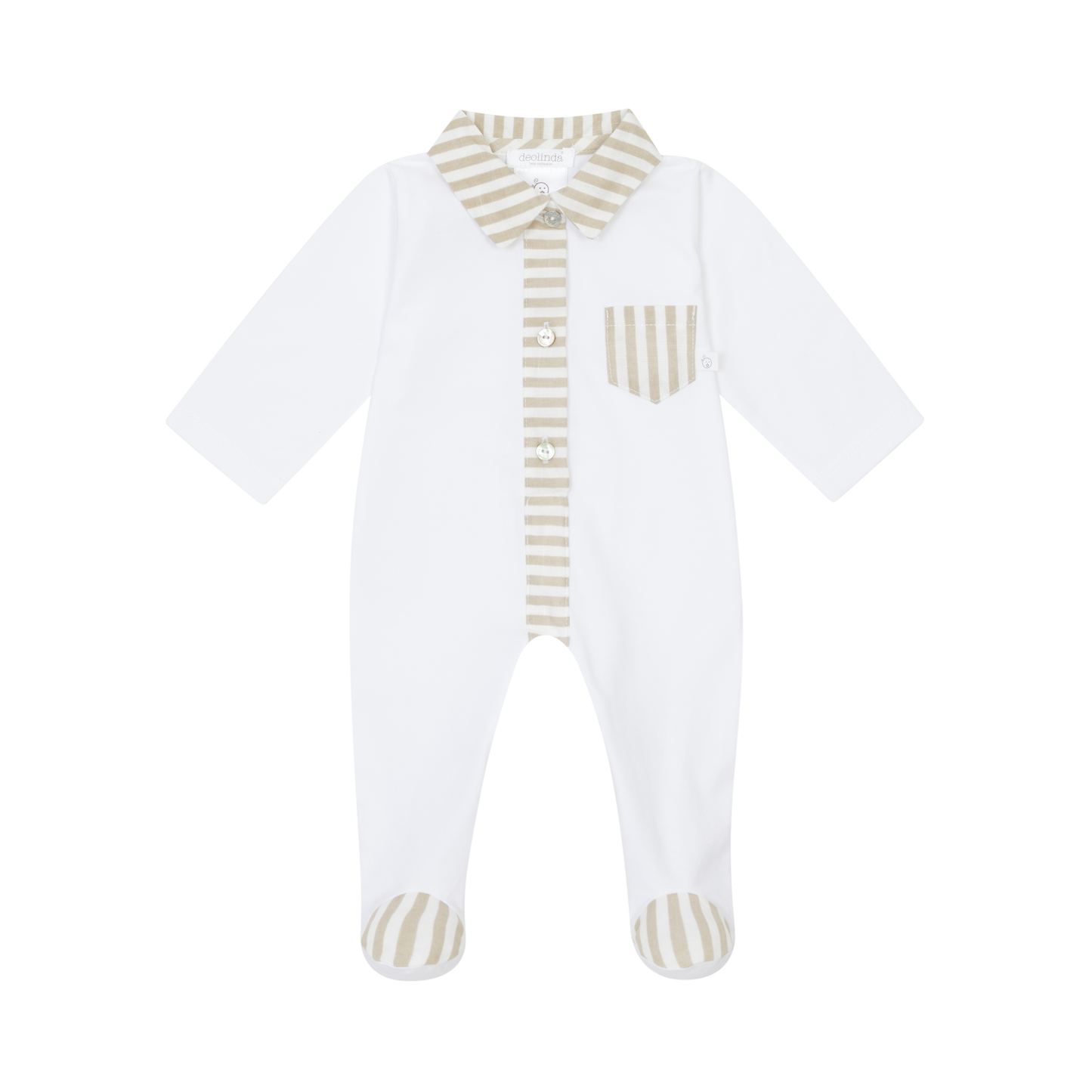 DEOLINDA SS25 Espresso Beige Stripe Boys Babygrow - 25122