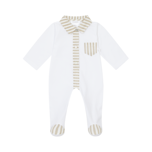 DEOLINDA SS25 Espresso Beige Stripe Boys Babygrow - 25122