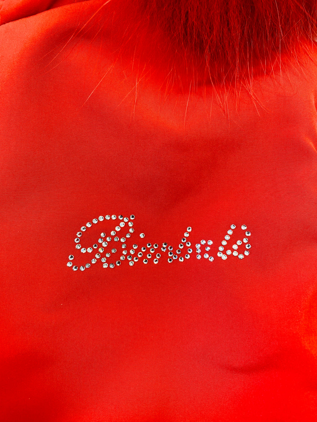 AW25 BIMBALO Girls Red Coat with Fur & Pearl Trim