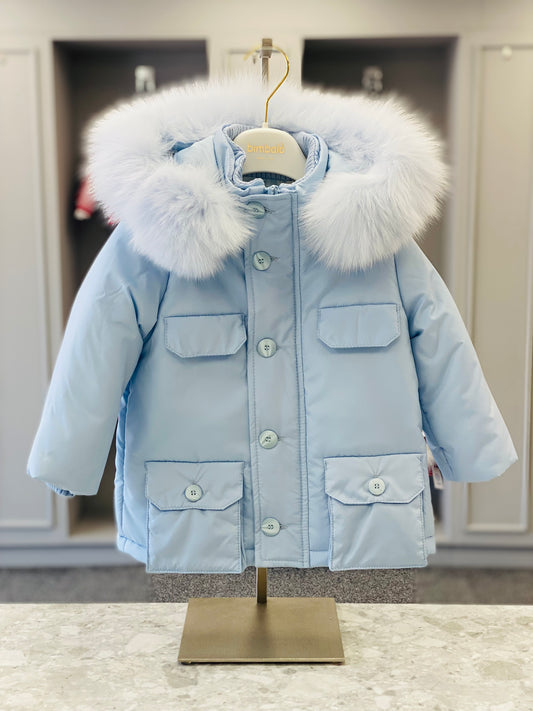 AW25 BIMBALO Boys Blue Coat with Fur Hood