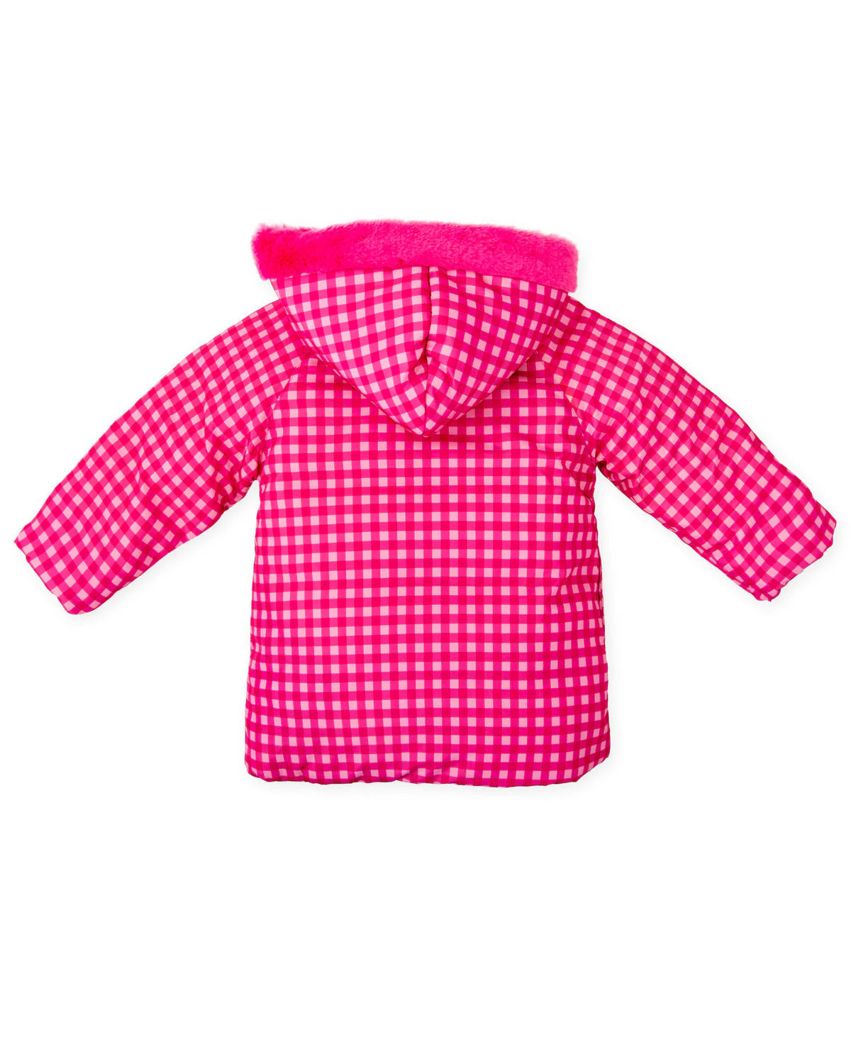Agatha Ruiz de la Prada girls fuchsia check winter coat - hood and logo detail