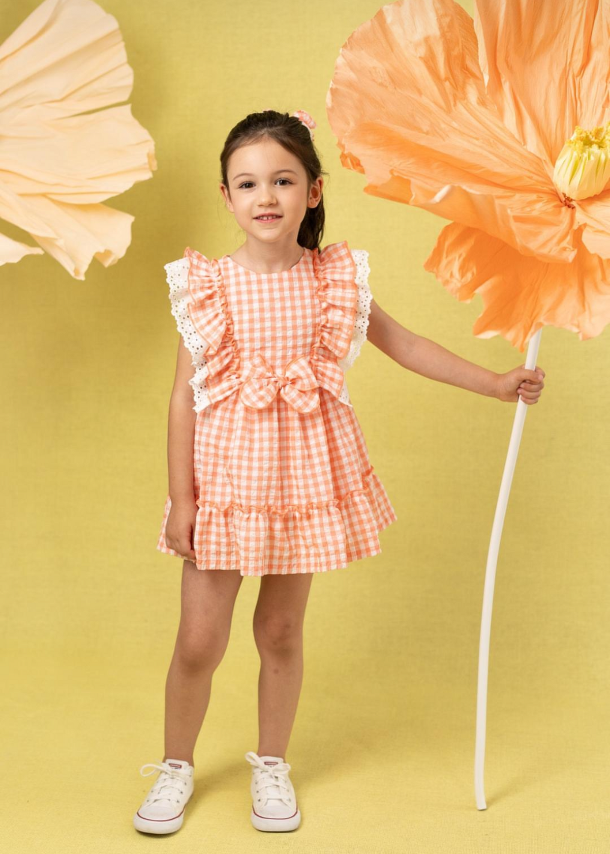 Basmarti Lola girls coral and white gingham dress 26251