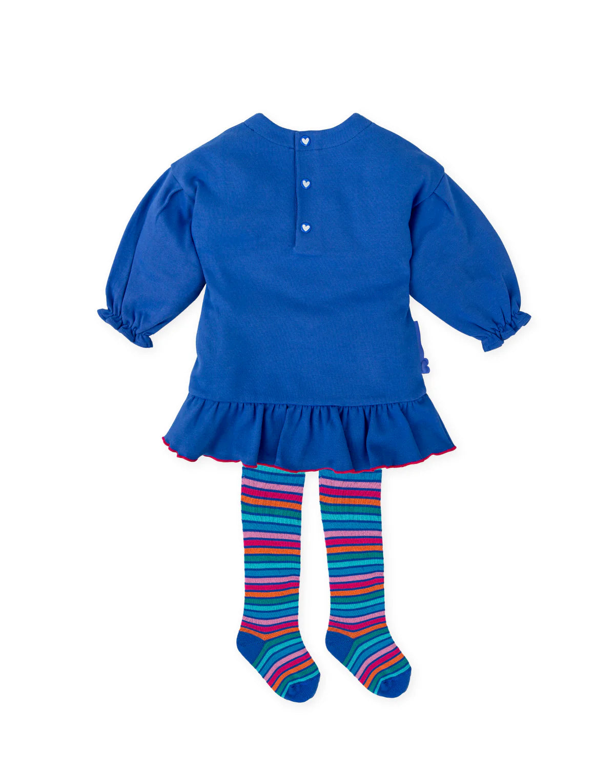 Electric-blue sweatshirt dress with a stitched and textured heart motif