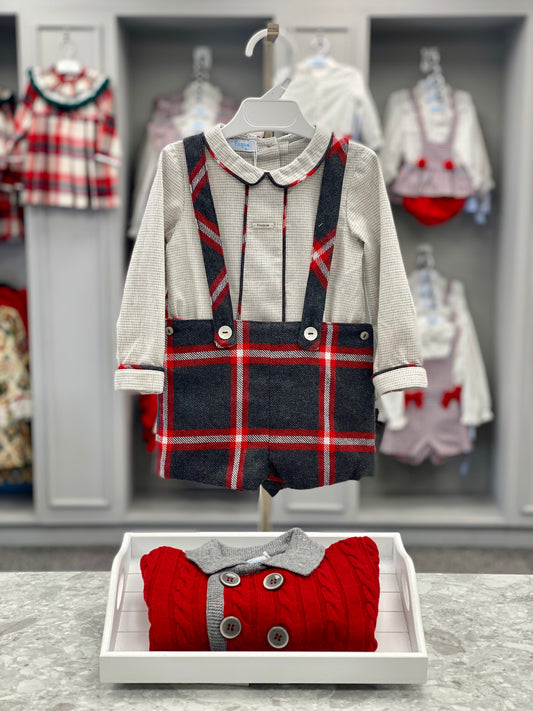 FOQUE Red & Grey Check Baby Boys Short Set - NON RETURNABLE