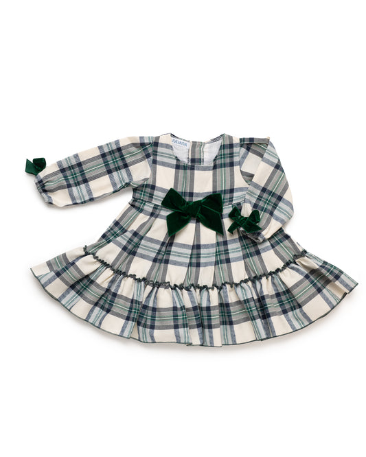AW25 JULIANA Sinfonia Girls Green & Navy Tartan Dress - 25660