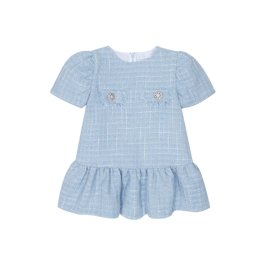 Chic by Deolinda Celeste girls blue tweed drop waist dress