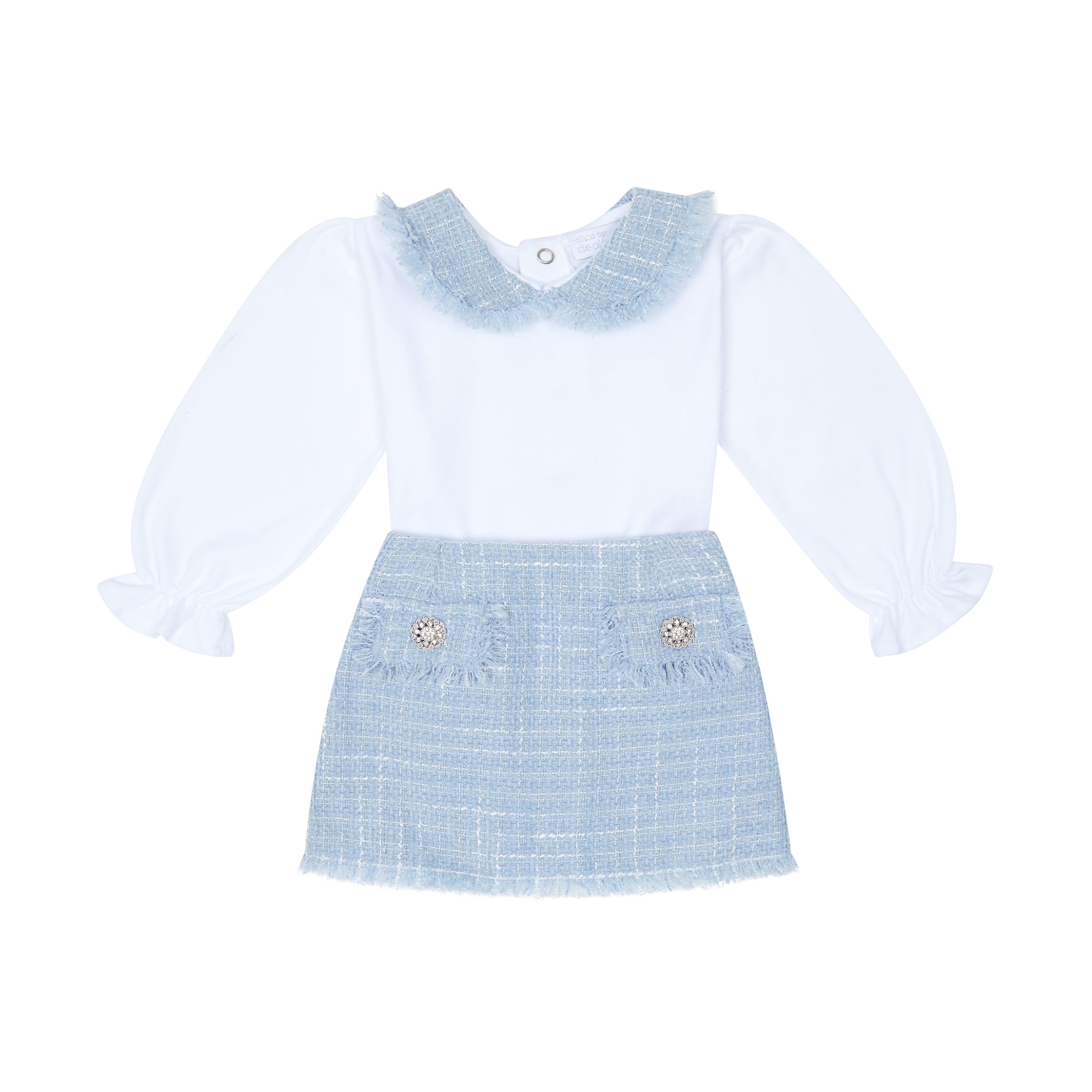 AW25 CHIC BY DEOLINDA Celeste Blue Tweed Girls Skirt Set