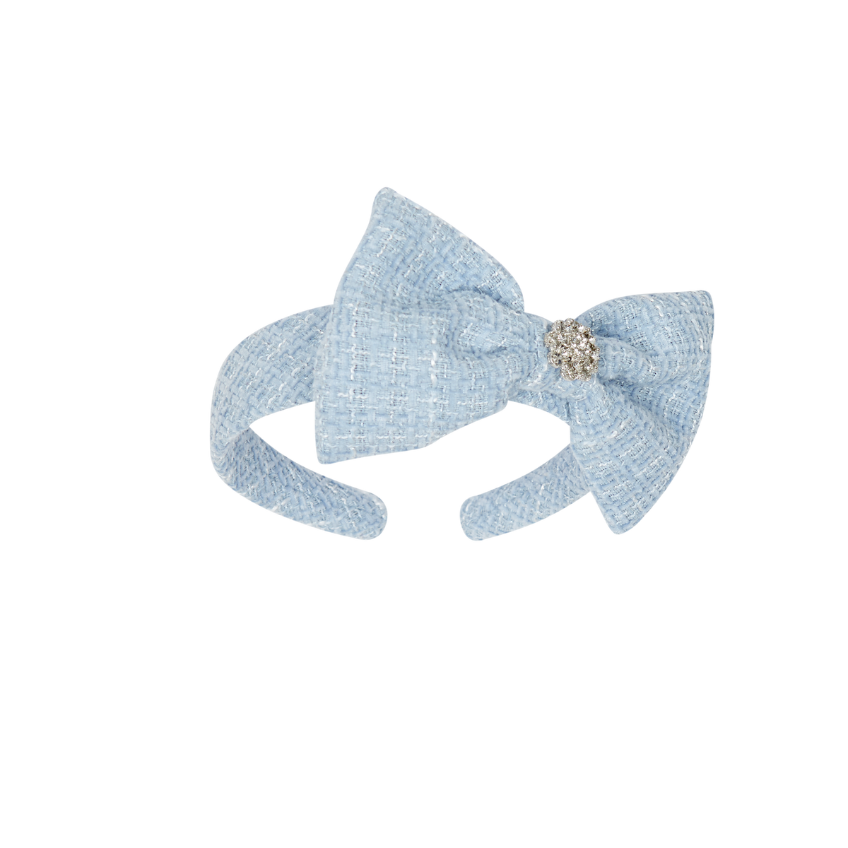 Chic by Deolinda Celeste girls blue tweed headband with bow and diamante trim