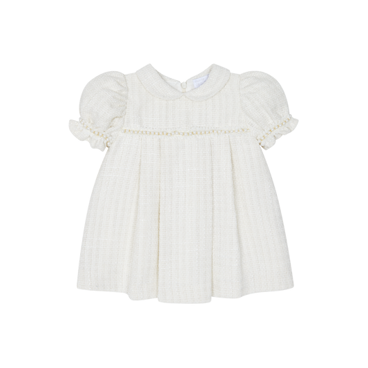 AW25 CHIC BY DEOLINDA Cream Tweed & Pearl Girls Dress