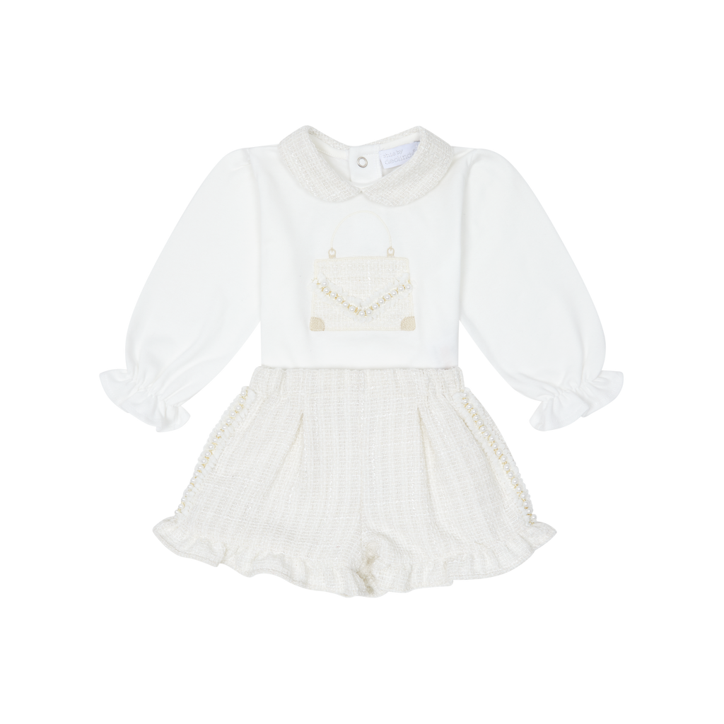 AW25 CHIBC BY DEOLINDA Cream Tweed & Pearl Girls Short Set with Jacket
