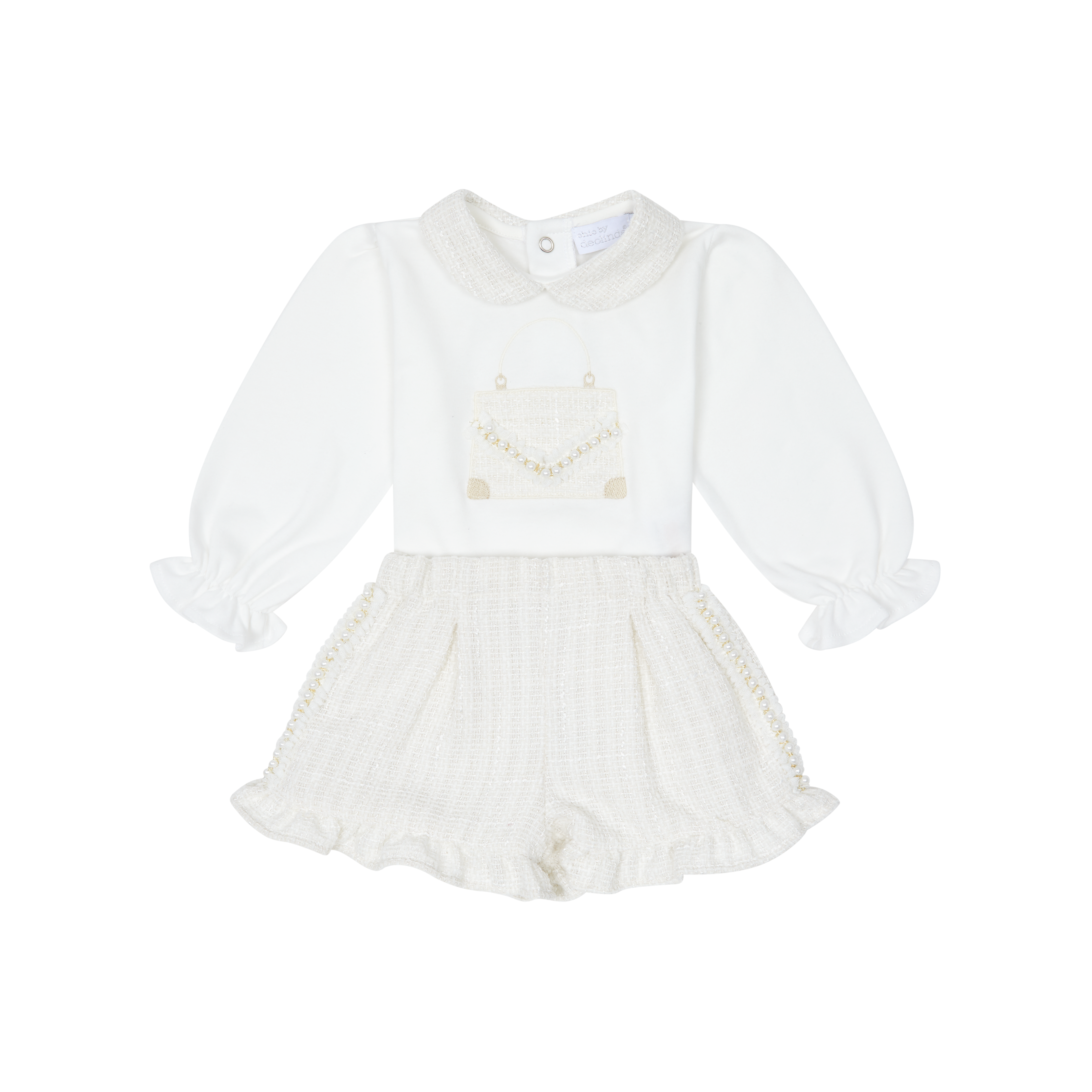 AW25 CHIBC BY DEOLINDA Cream Tweed & Pearl Girls Short Set with Jacket