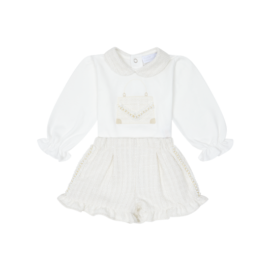AW25 CHIBC BY DEOLINDA Cream Tweed & Pearl Girls Short Set with Jacket