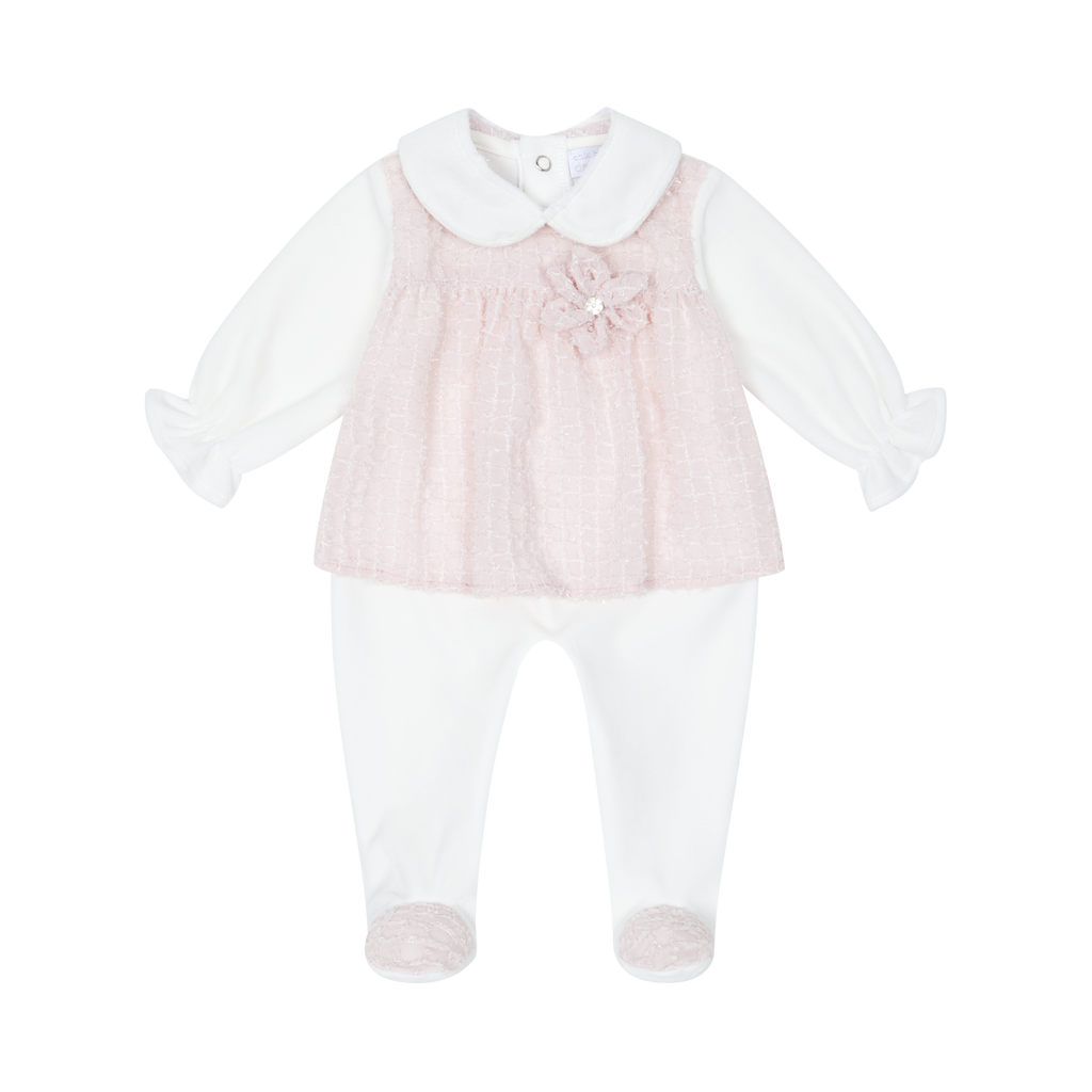 AW25 CHIC BY DEOLINDA Pink Chiffon & Tweed Girls Three Piece Layette Set