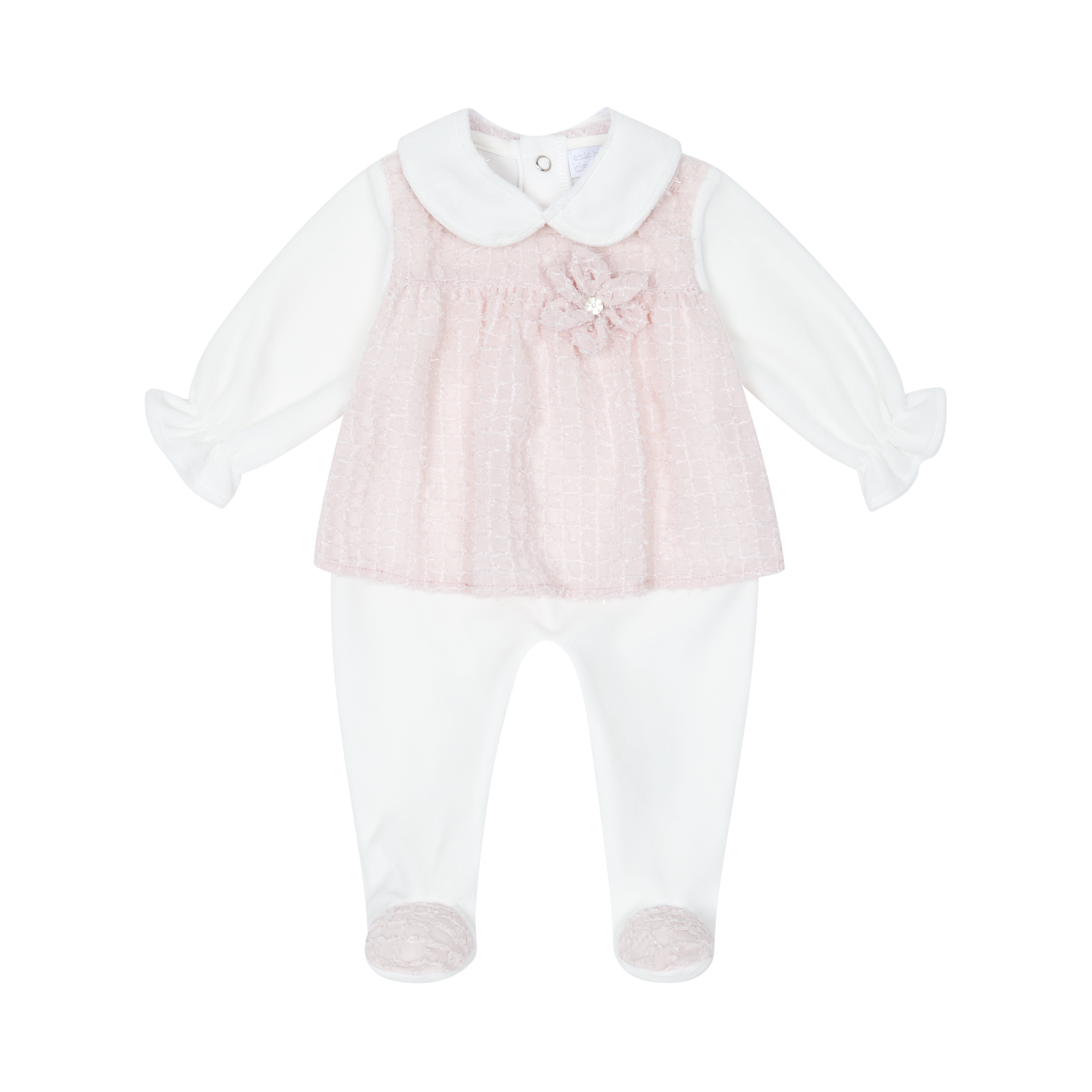 AW25 CHIC BY DEOLINDA Pink Chiffon & Tweed Girls Three Piece Layette Set