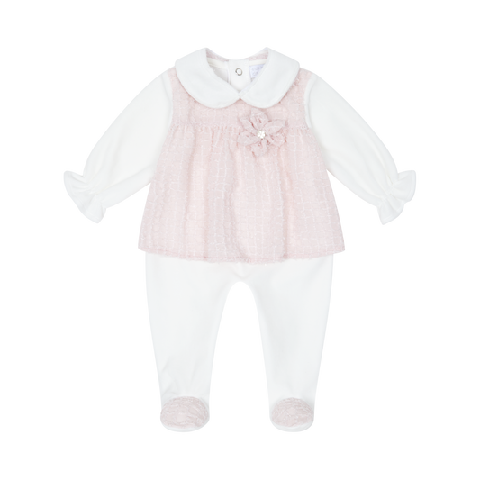 AW25 CHIC BY DEOLINDA Pink Chiffon & Tweed Girls Three Piece Layette Set