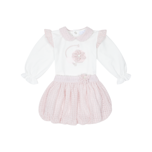 AW25 CHIC BY DEOLINDA Pink Chiffon & Tweed Girls Puffball Skirt Set