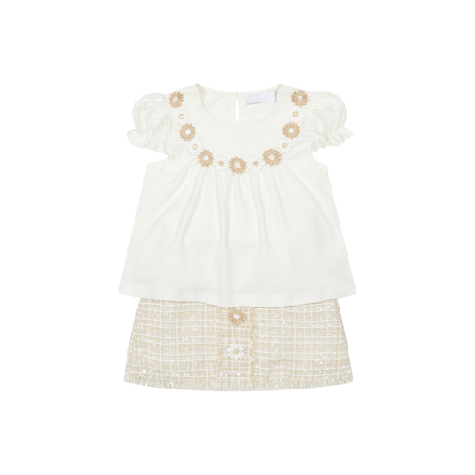 Chic by Deolinda Daisy girls beige tweed skirt set 26017