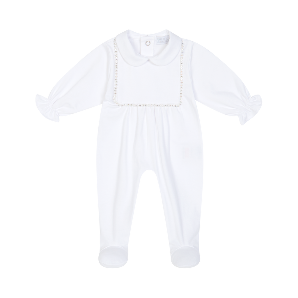 CHIC BY DEOLINDA Cristal Girls White Diamante Babygrow & Hat - 26031