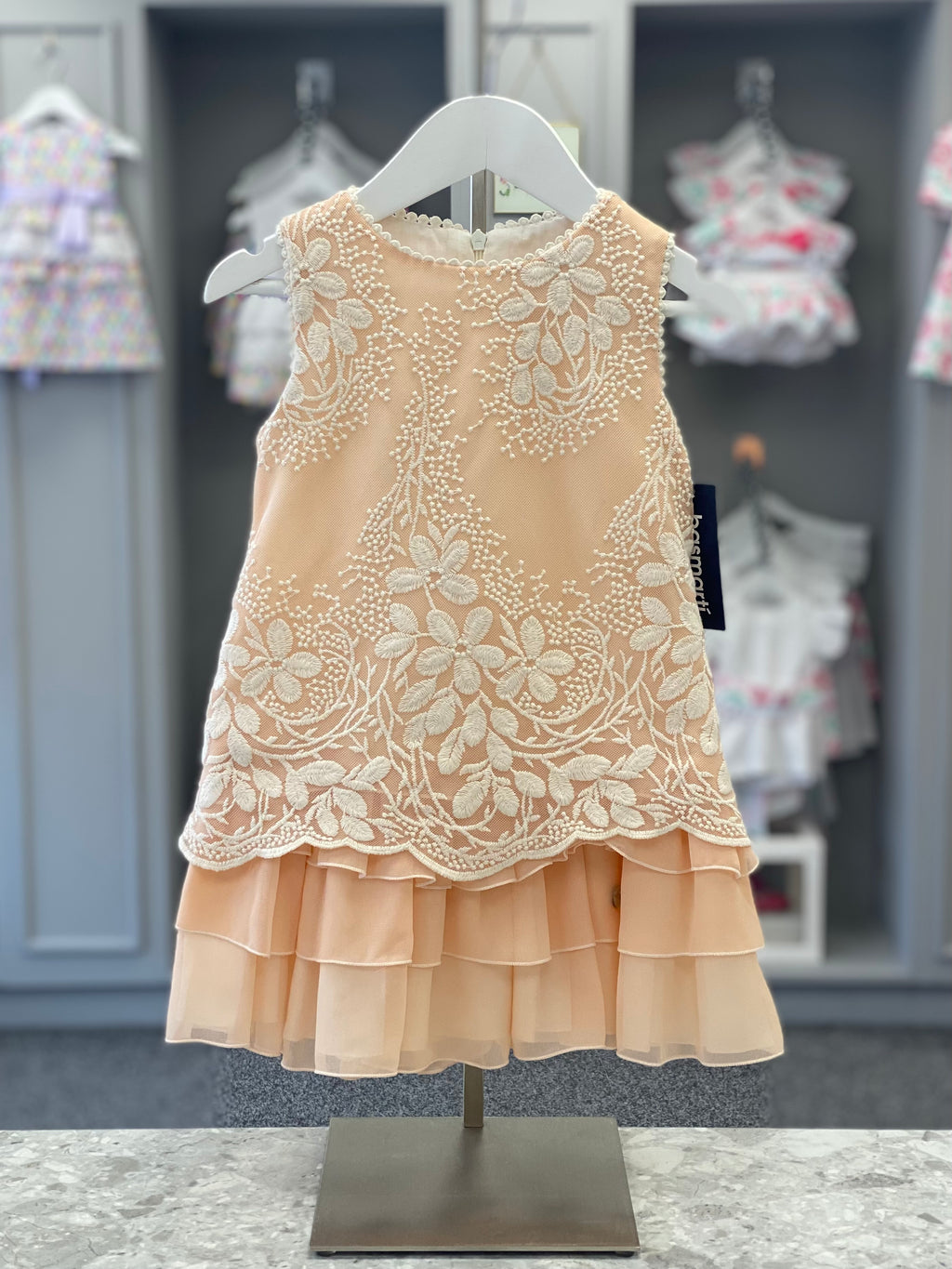 BASMARTI Mount Gambier Girls Peach Tulle Embroidered Dress