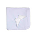 Baby Gi blue knitted baby blanket made from 100% Pima cotton, measuring 67cm x 67cm, made in Portugal.