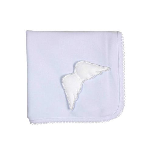 Baby Gi blue knitted baby blanket made from 100% Pima cotton, measuring 67cm x 67cm, made in Portugal.
