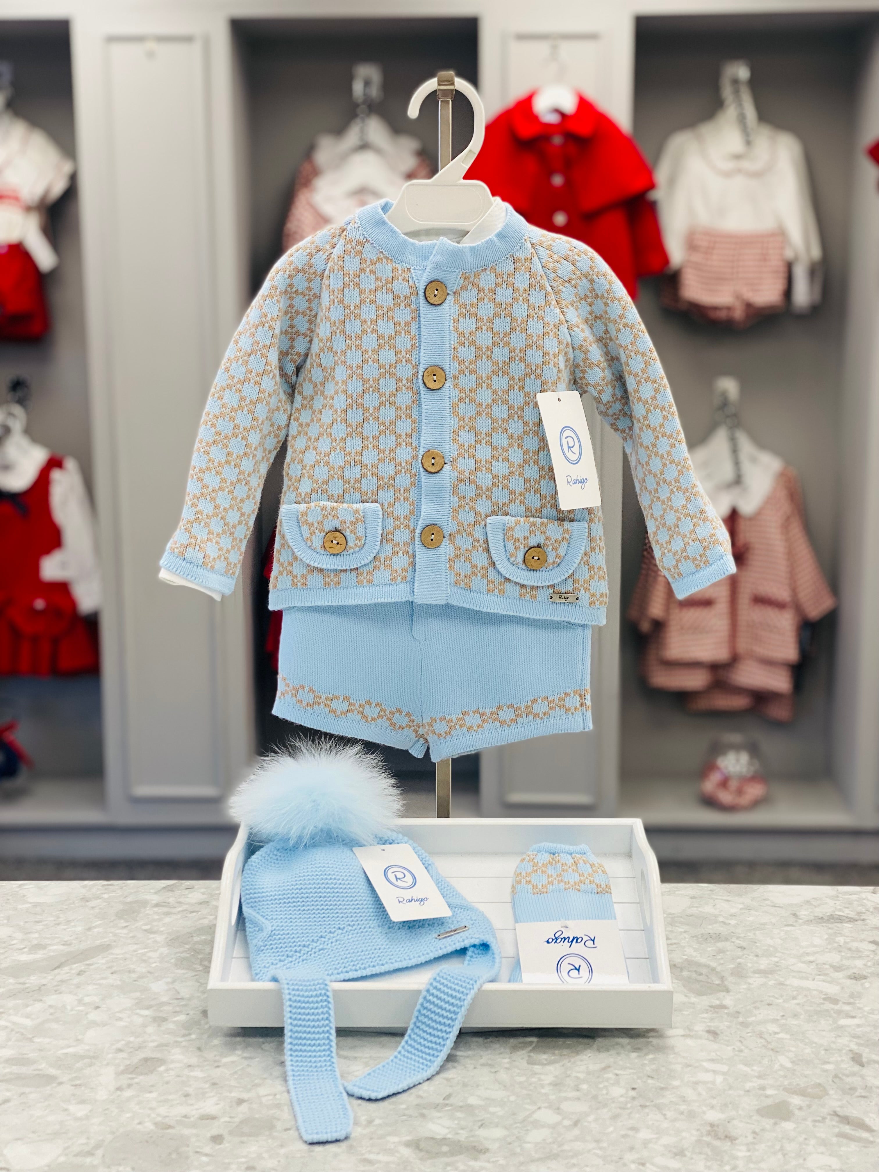 AW25 RAHIGO Baby Blue & Camel Boys Short Set with Cardigan - 25227