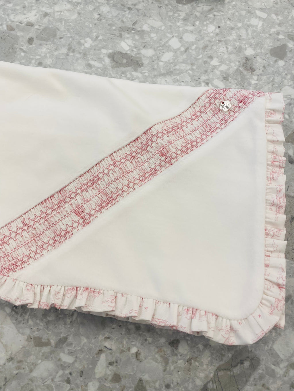 AW25 DEOLINDA Romera Girls Ivory & Pink Toile Velour Blanket - 25M13