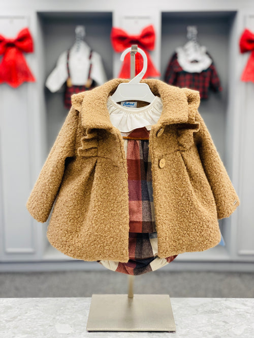 BABINE Calabaza Baby Girls Camel & Brown Check Dress & Knickers 