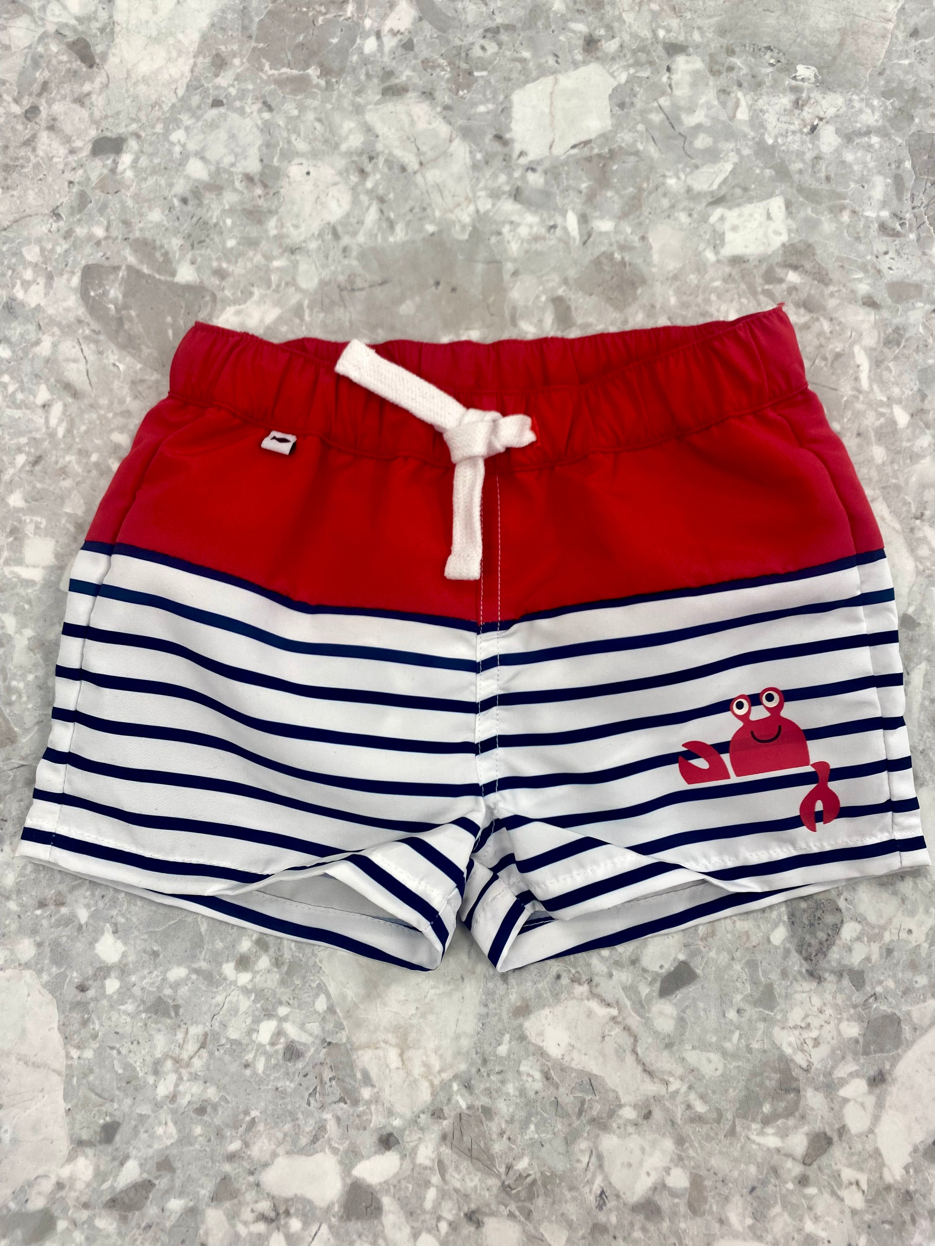 WEEKEND A LA MER Boys Soulo Red & Navy Stripe Swimming Trunks