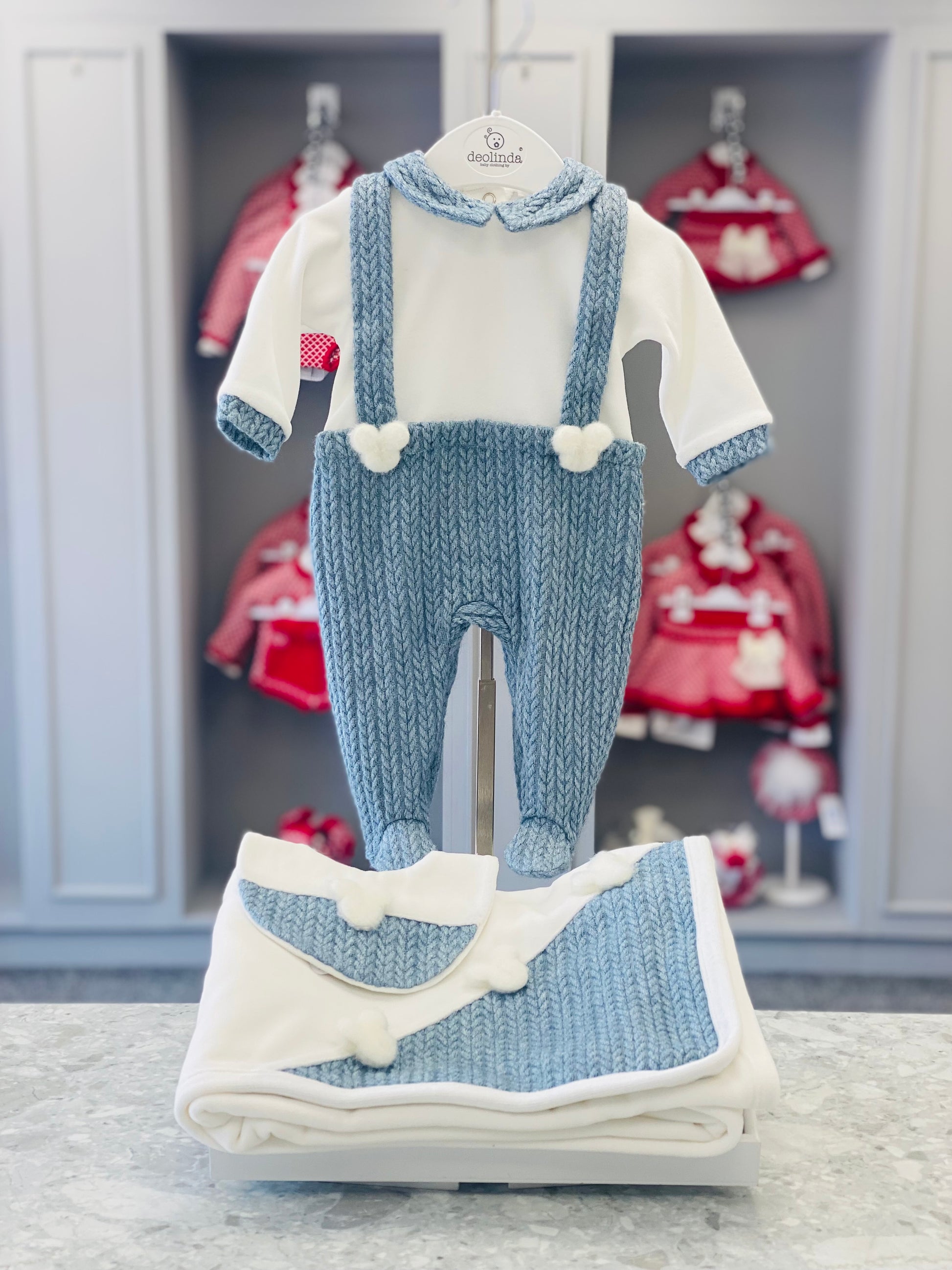 AW25 DEOLINDA Woody Boys Denim Blue Three Piece Layette Set - 25101