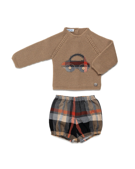 JULIANA Lucero Boys Beige Check Car Jam Pant Set - 24577