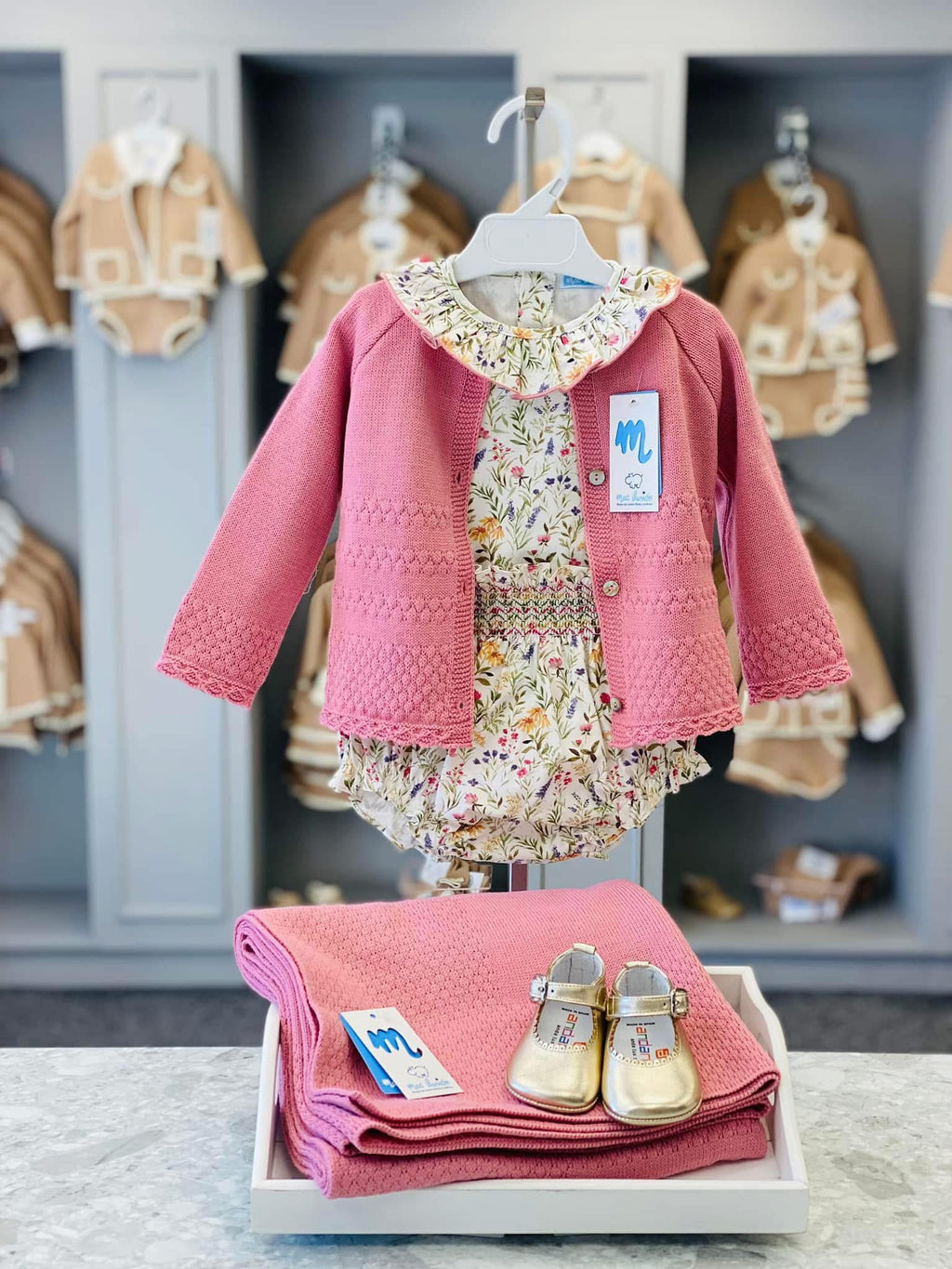 MAC ILUSION Disfrutar Girls Pink Floral Smocked Jam Pant Set with Cardigan