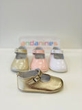 Andanines Gold Leather Baby Girls Mary Jane Pram Shoes