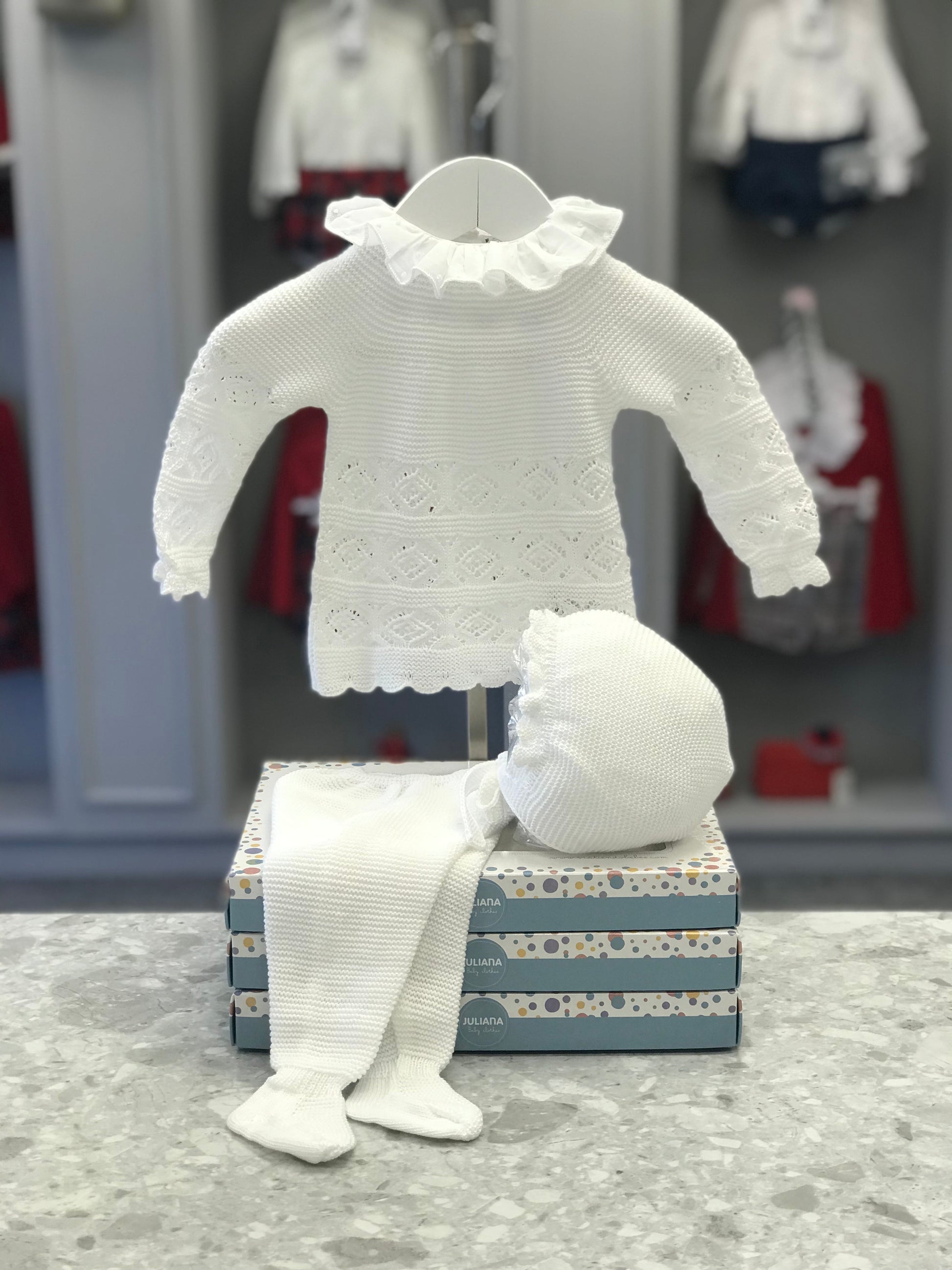 JULIANA LAYETTE Rombos White Three Piece Knitted Set - J7030