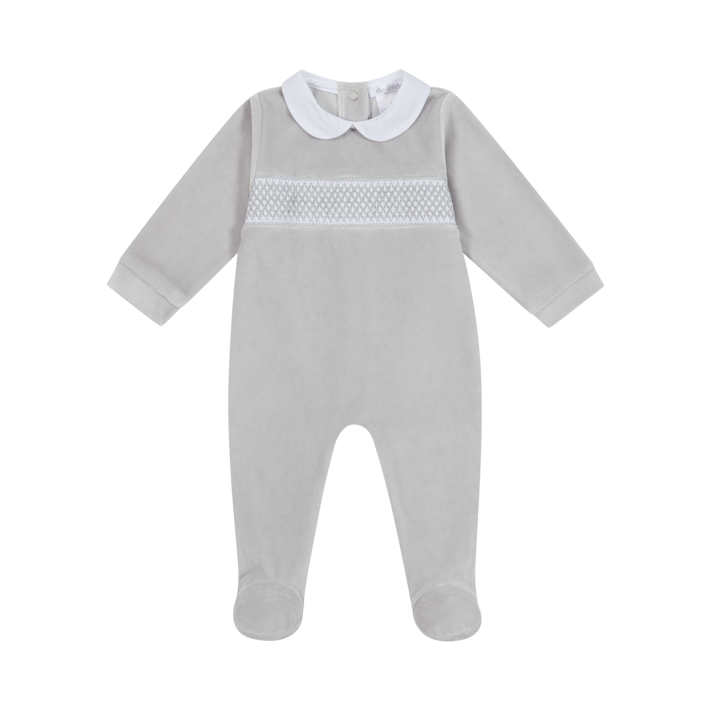 DEOLINDA Take Me Home Baby Boys Grey Velour Smocked Three Piece Set