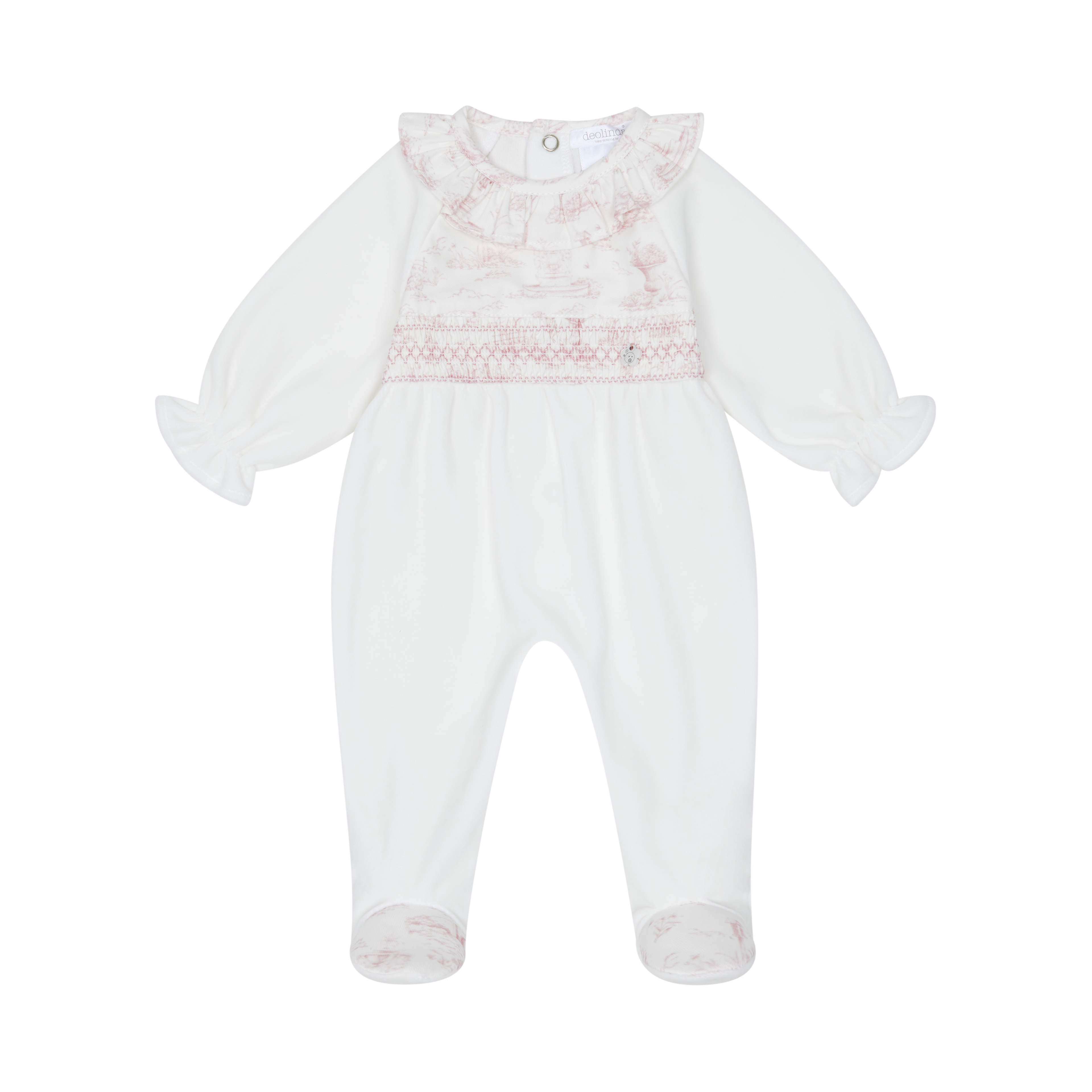 AW25 DEOLINDA Romera Girls Ivory & Pink Toile Velour Babygrow - 25121