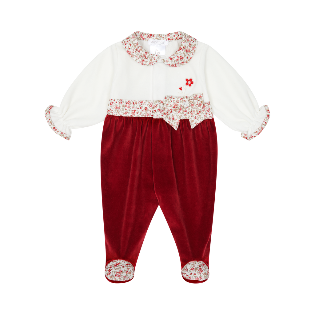 AW25 DEOLINDA Sarah Girls Red Floral Velour Babygrow - 25141