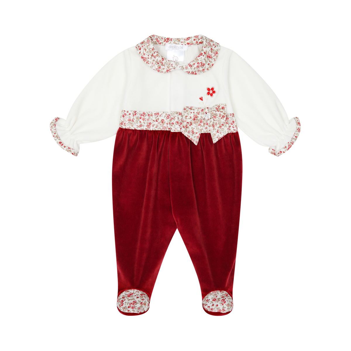 X DEOLINDA Sarah Girls Red Floral Velour Babygrow - 25141